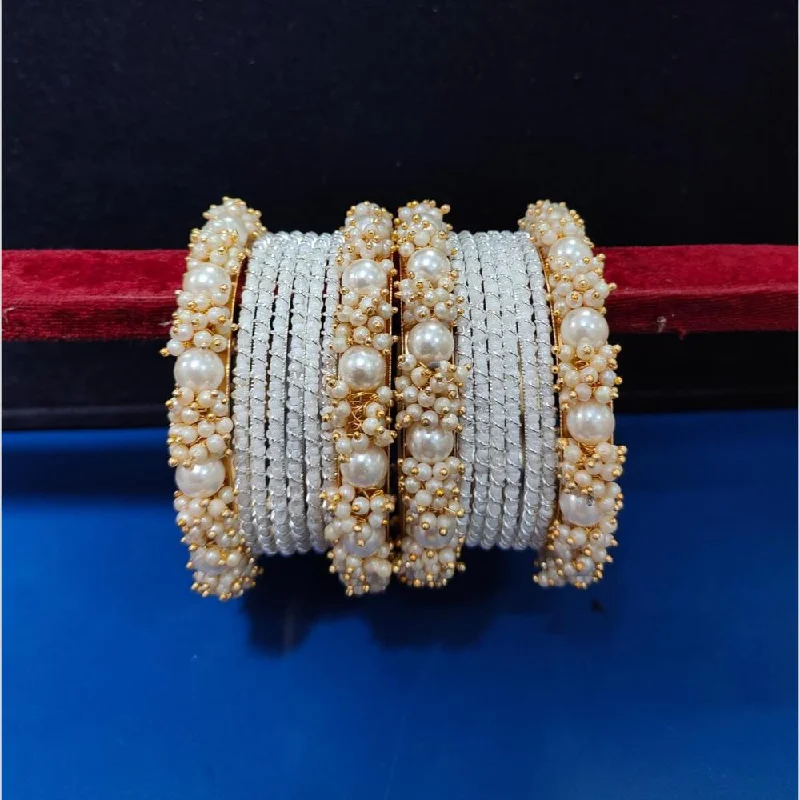 women’s large bangles-Pooja Bangles Gold Plated Pearls Bangle  Set