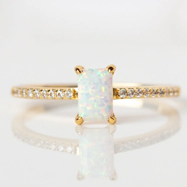 women’s custom engagement rings-Hopeful Opal Baguette Ring