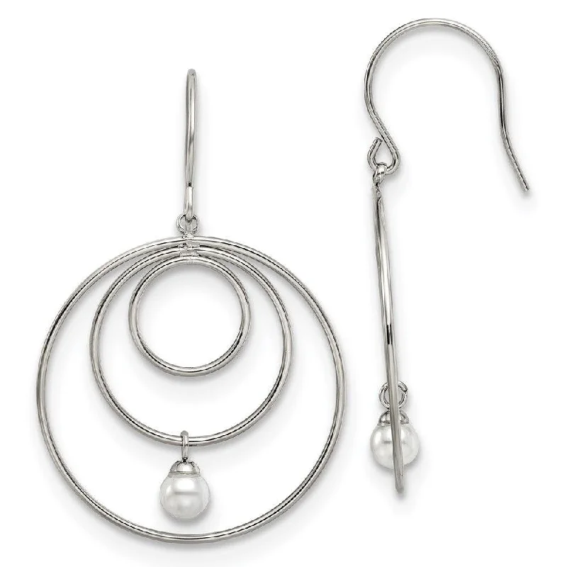 women’s crystal drop earrings-Stainless Steel Polished with Simulated Pearl Dangle Earrings