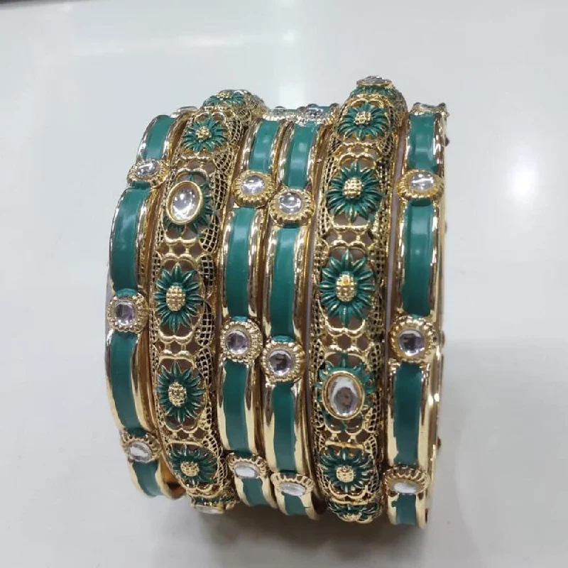 women’s woven bracelets-Akruti Collection Gold Plated Kundan Stone Bangles Set