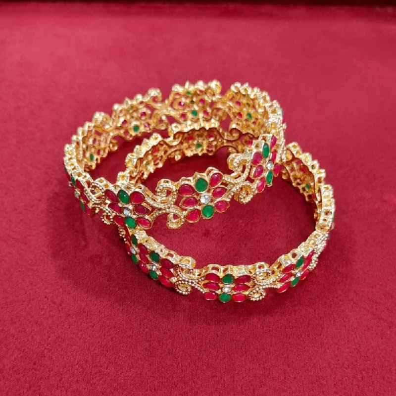 women’s gemstone bracelets-Pooja Bangles Gold Plated Bangle Set