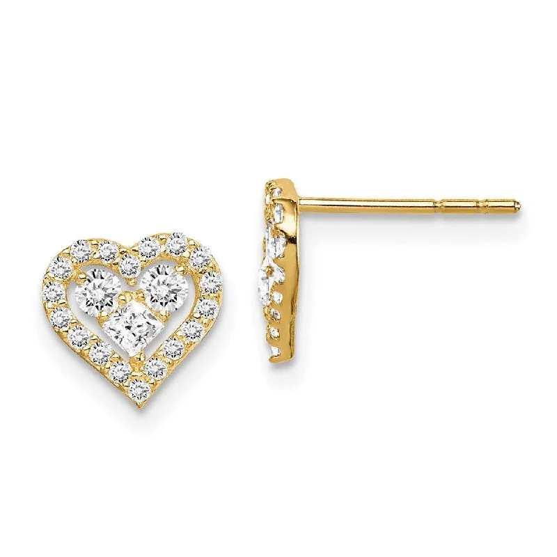 women’s geometric stud earrings-Madi K Kid's 14k  CZ Heart Post Earrings