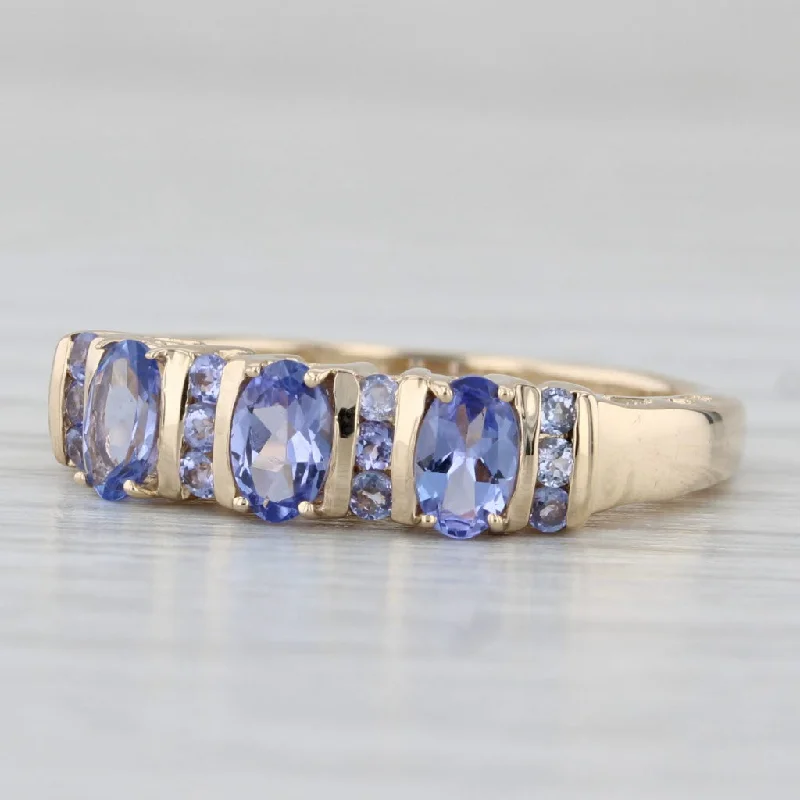 women’s engagement rings with blue sapphires-1ctw 3-Stone Tanzanite Diamond Ring 14k Yellow Gold Size 7 Stackable