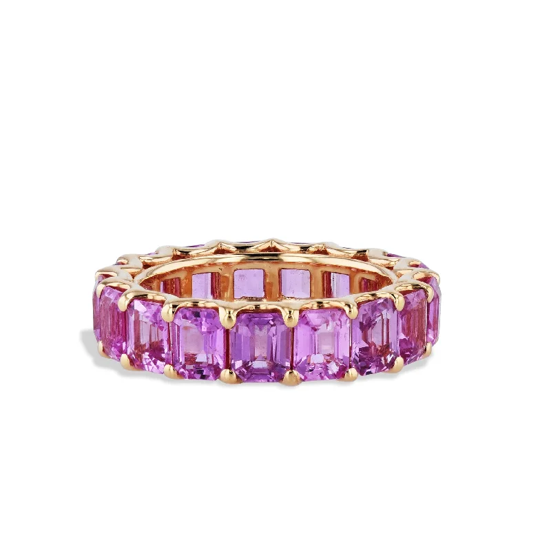 women’s diamond stackable rings-Pink Sapphire 18K Rose Gold Eternity Band Ring