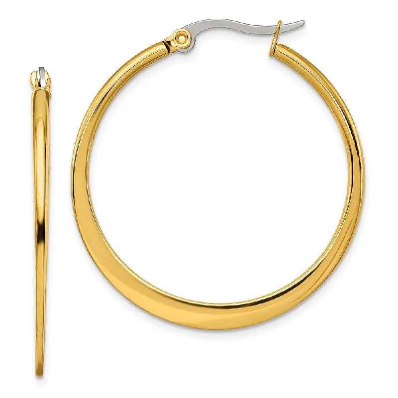 women’s elegant gold earrings-Stainless Steel Gold IP plated Tapered 34mm Hoop Earrings