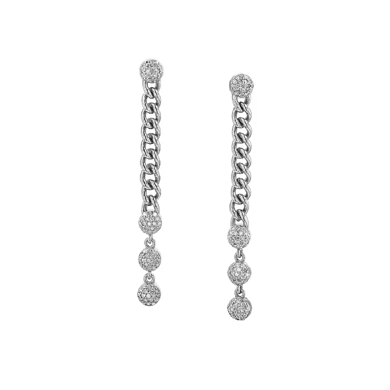 women’s flower earrings-Diamond Pebble Curb Chain Drop Earrings  E00604BG