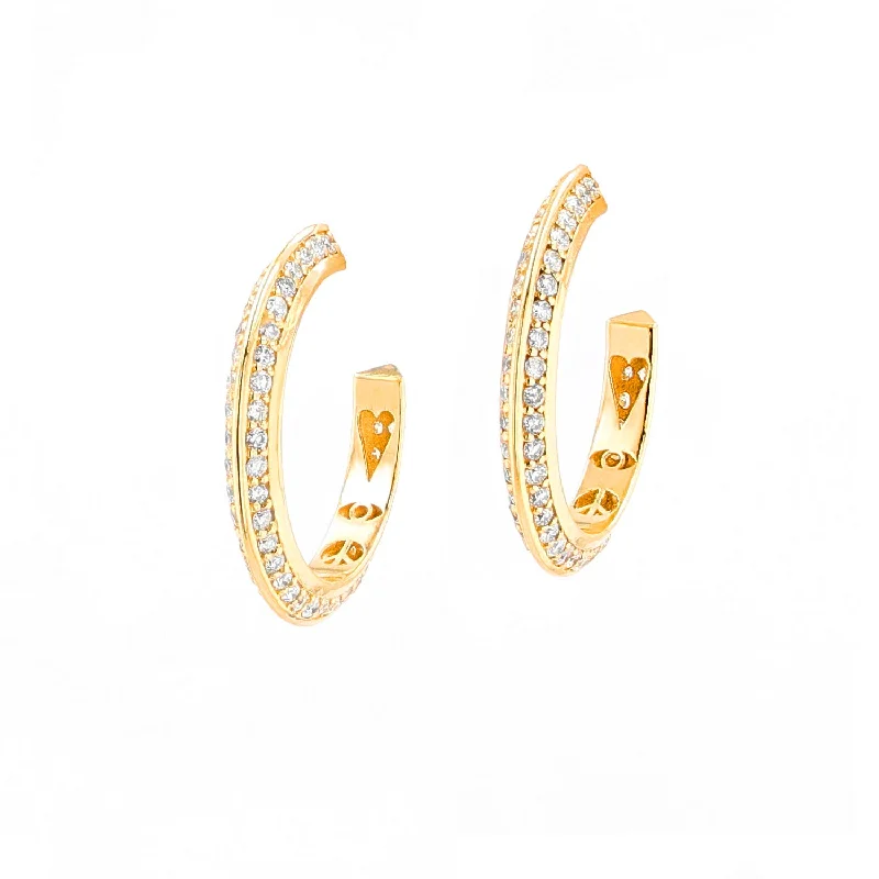 women’s rose gold drop earrings-Knife Edge 14K & Diamond Hoop with Gallery Earrings - 20mm  EG000249