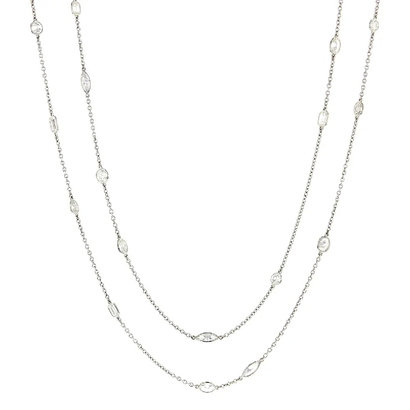 women’s silver and gold necklaces-Platinum Mixed Diamond By The Yard 36-Inch Necklace