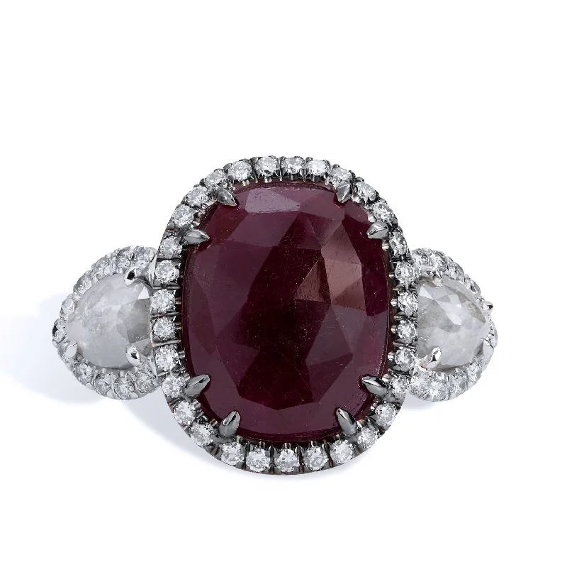 women’s fashion statement rings-18.00 Carat Rose Cut Ruby And Diamond Slice Cocktail Ring