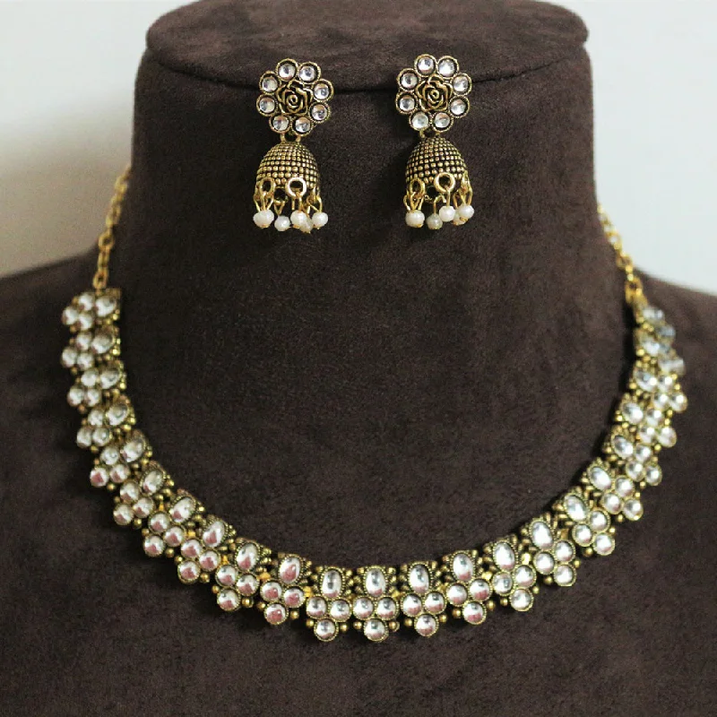 women’s boho chic necklaces-H K Fashion Gold Plated Kundan Stone Necklace Set