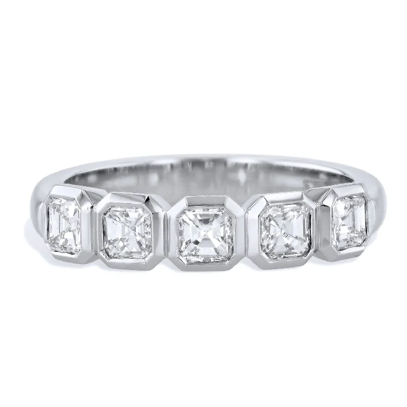 women’s gold rings-5 Asscher Cut Bezel Set Diamond White Gold Ring