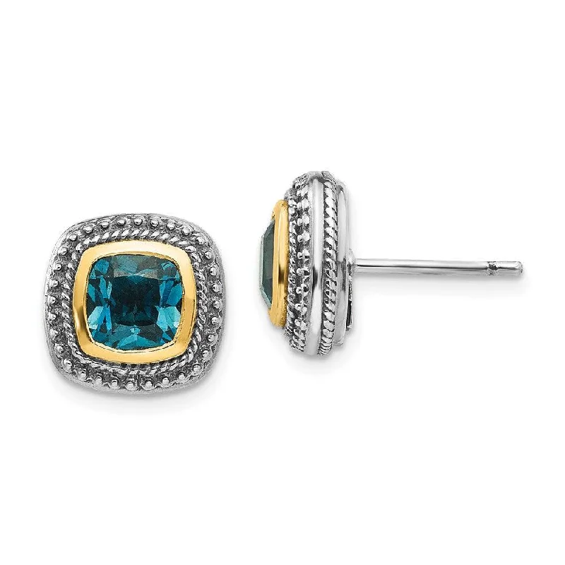 women’s birthstone stud earrings-Sterling Silver w/14k London Blue Topaz Post Earrings