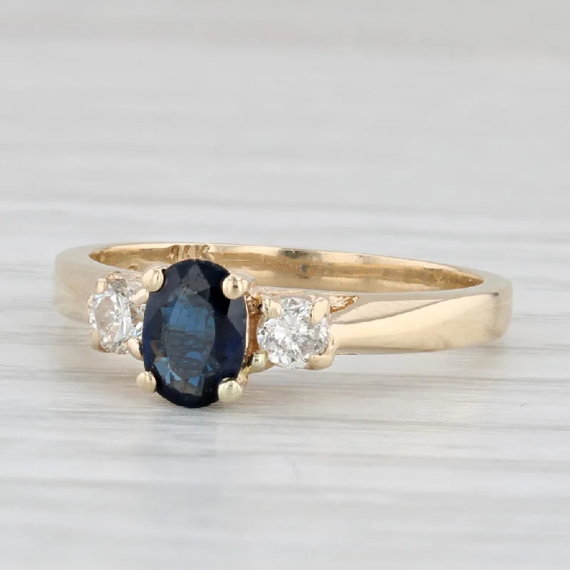 women’s affordable diamond engagement rings-0.70ctw Oval Blue Sapphire Diamond Ring 14k Yellow Gold Size 6