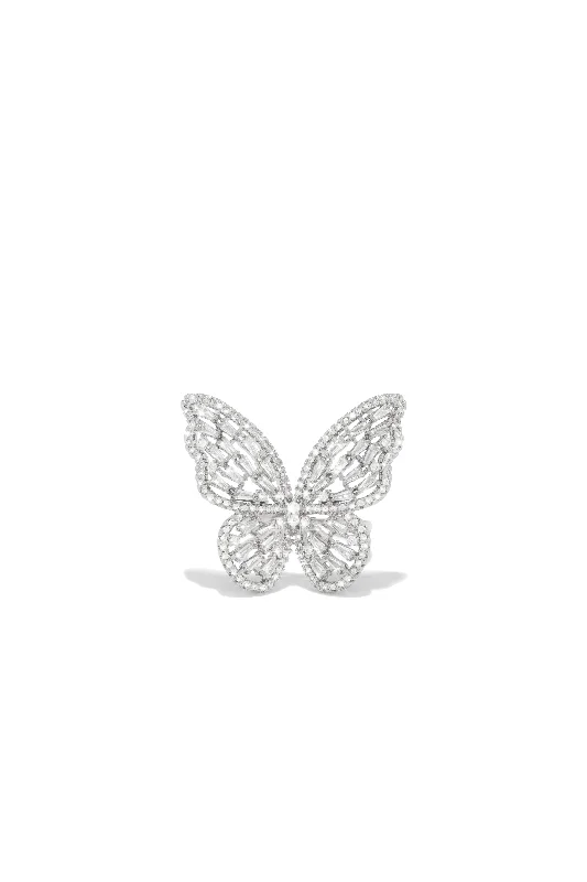 women’s turquoise rings-My Baby CZ Adjustable Butterfly Ring - Silver