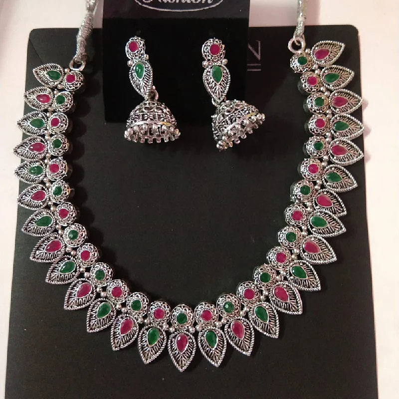 women’s wedding jewelry necklaces-Sanjana Jewels Oxidised Plated Kundan Stone Necklace Set