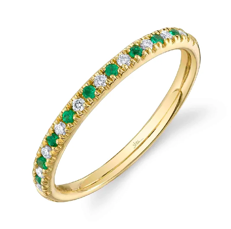 women’s birthstone rings set-14kt Yellow Gold Lady's Diamond and Emerald Band Ring