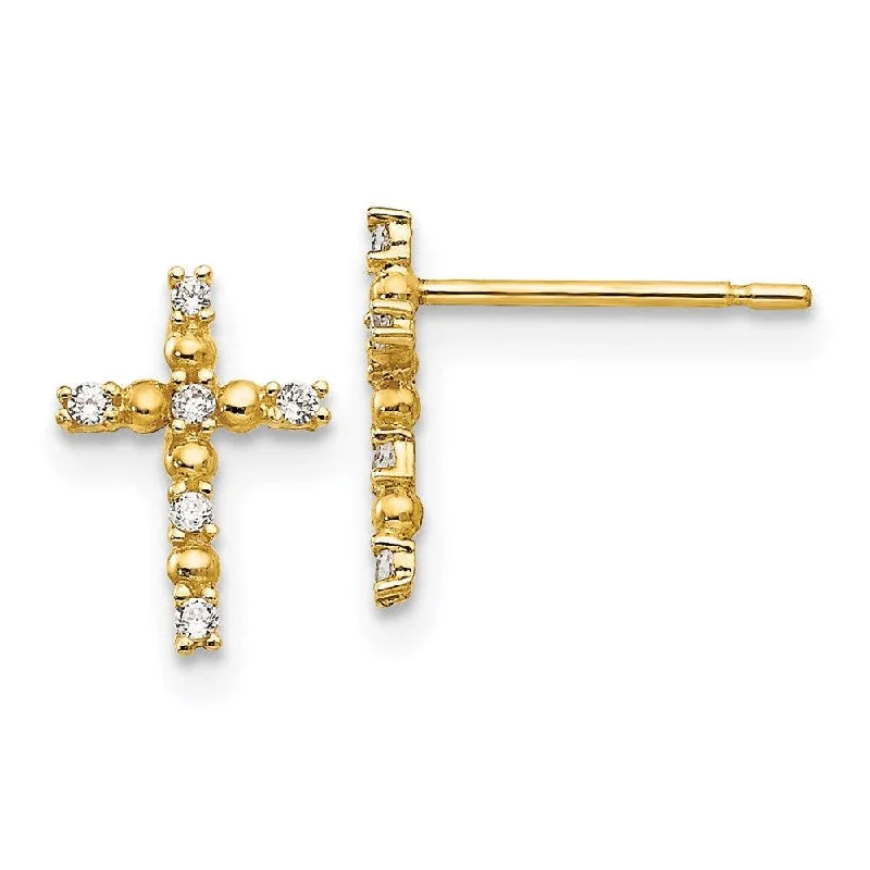 women’s gold stud earrings-Madi K Kid's 14k  CZ  Cross Post Earrings