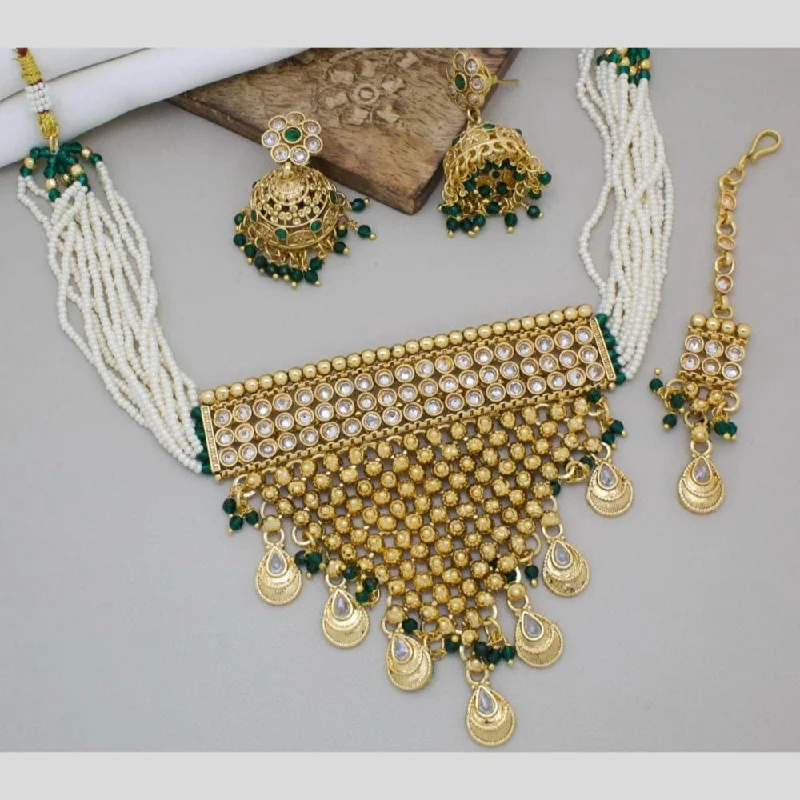 women’s rose gold chain necklaces-Manisha Jewellery Gold Plated Kundan Stone And Pearls Choker Necklace Set