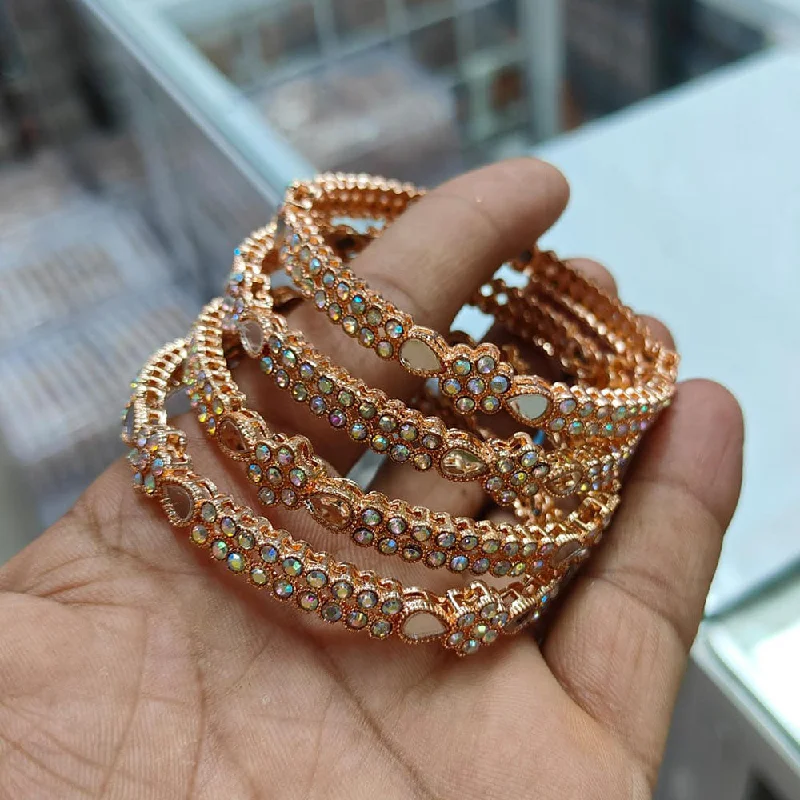 women’s rose gold bracelets-Pooja Bangles Rose Gold Plated Austrian Stone And Mirror Bangles Set