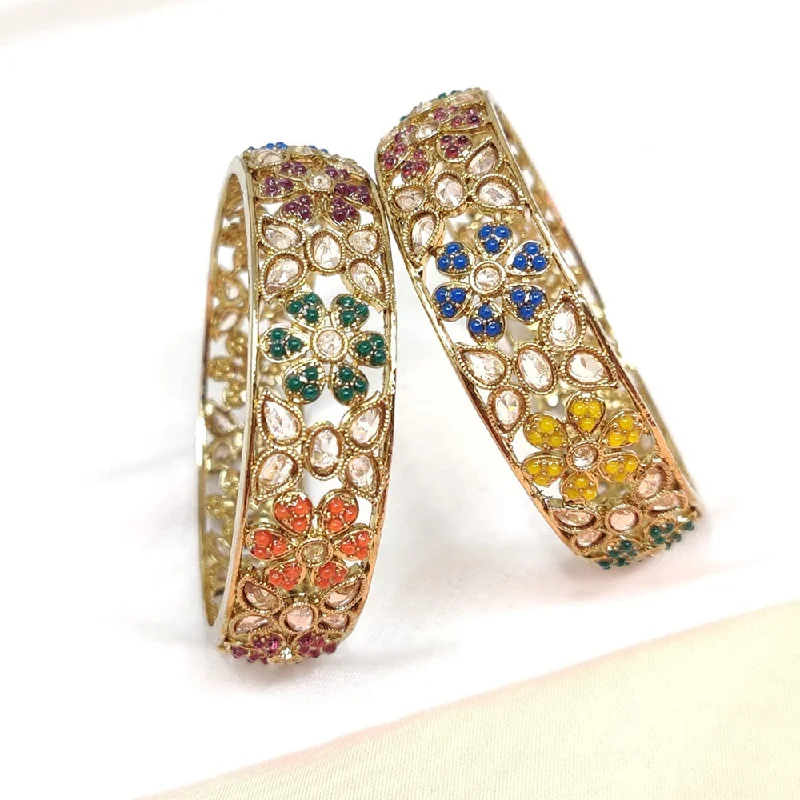 women’s classic gold bangles-JCM Jewellery Gold Plated Crystal Stone And Pearls Bangles Set