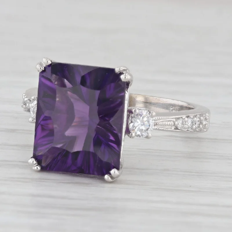 women’s wedding engagement rings-6.05ctw Amethyst Diamond Ring 14k White Gold Size 7.25