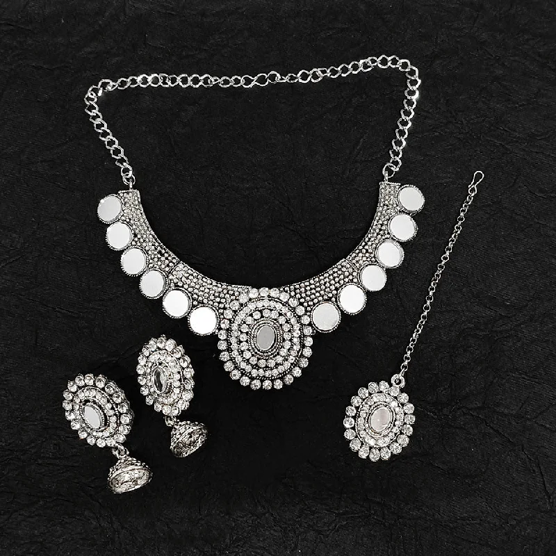 women’s minimalist necklaces-Darshana Jewels Oxidised Plated Necklace Set