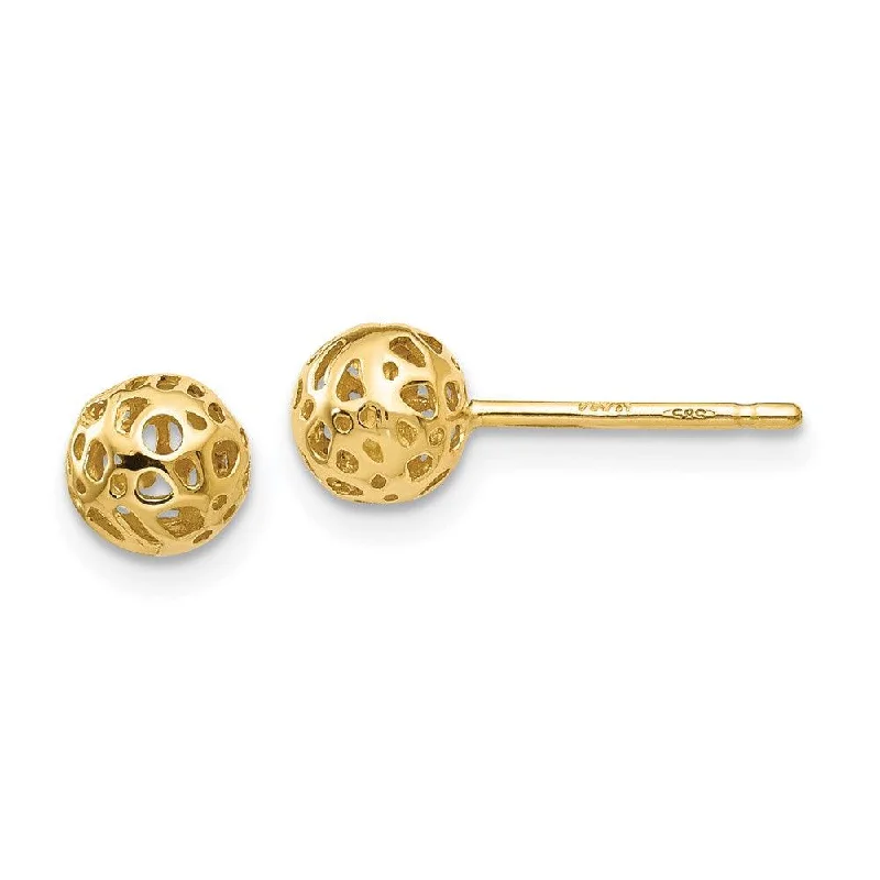 women’s silver stud earrings-14K Yellow Gold Small Fancy Ball Post Earrings