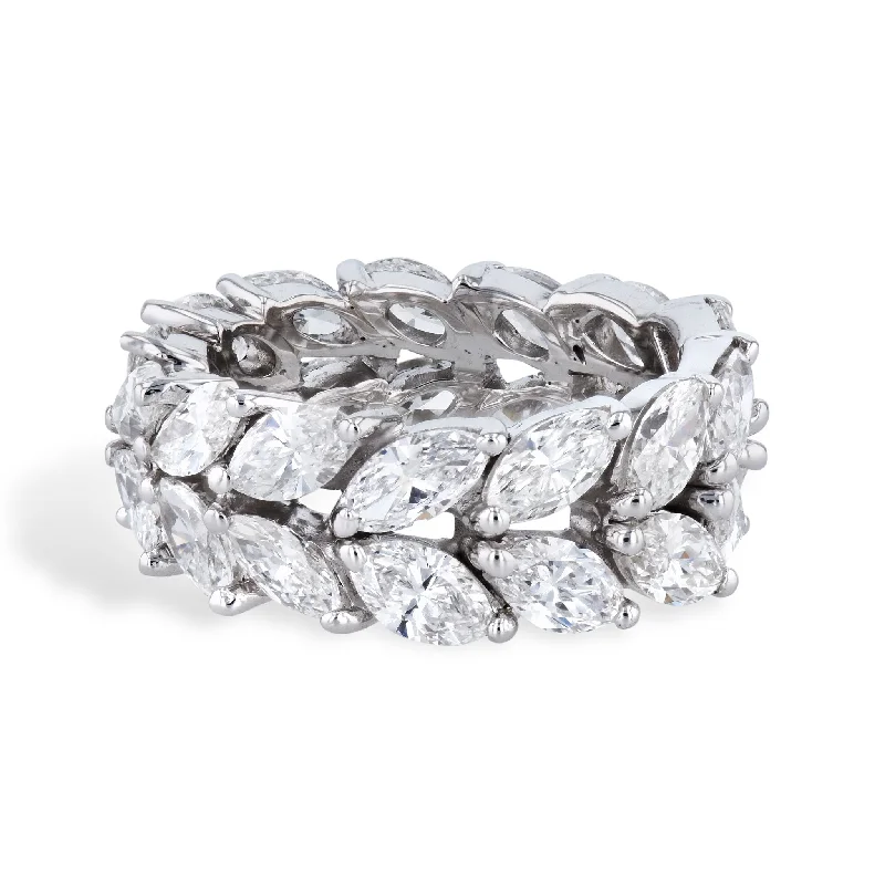 women’s sterling silver rings-Marquise Diamond White Gold Eternity Band Estate Ring