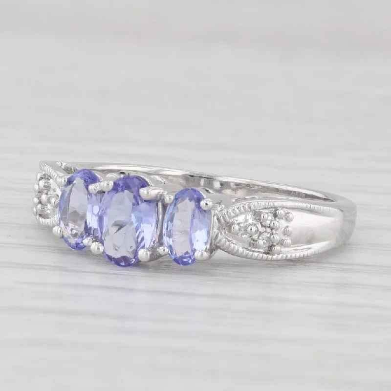 women’s custom engagement rings-0.80ctw Tanzanite Diamond Ring 10k White Gold Size 7 Oval 3-Stone