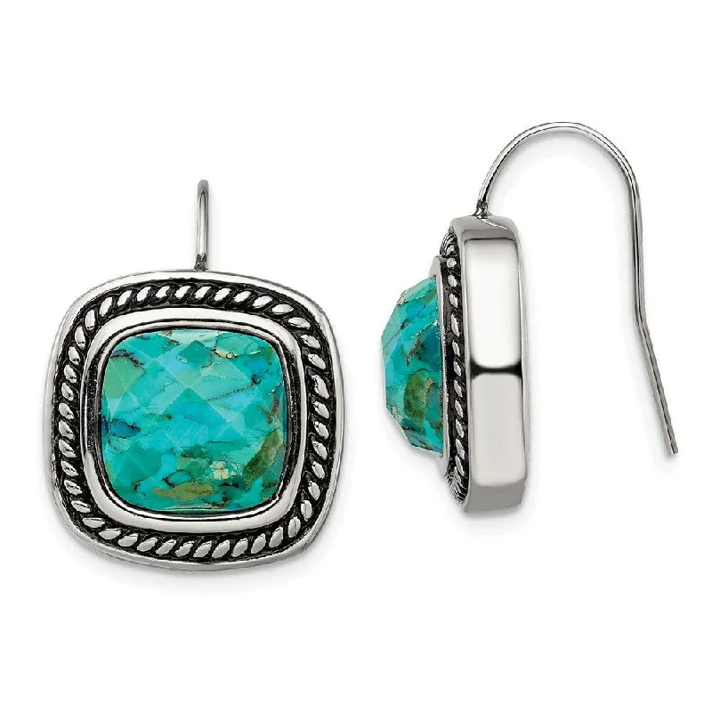 women’s teardrop earrings-Stainless Steel Antiqued Imitation Turquoise Shepherd Hook Earrings