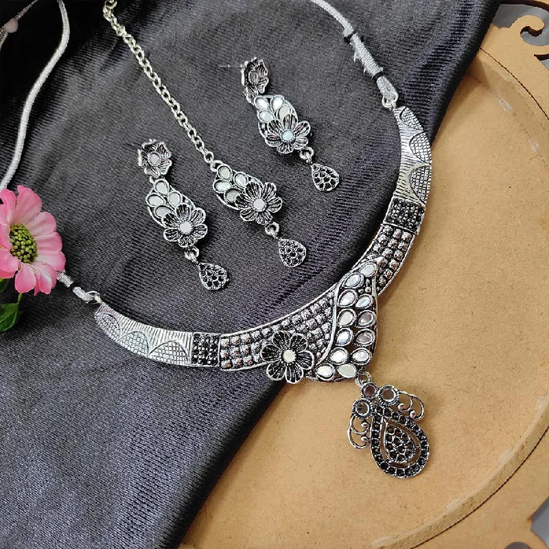 women’s silver pendant necklaces-Darshana Jewels Oxidised  Plated Necklace Set