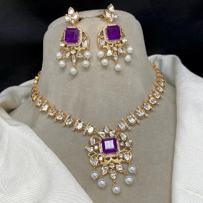 women’s gemstone layered necklaces-Royal Kundan Jewellery Gold Plated Polki Kundan And Pearls Necklace Set