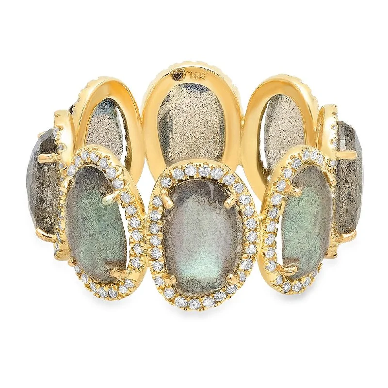 women’s custom engagement rings-FACETED LABRADORITE & DIAMOND RING, GOLD