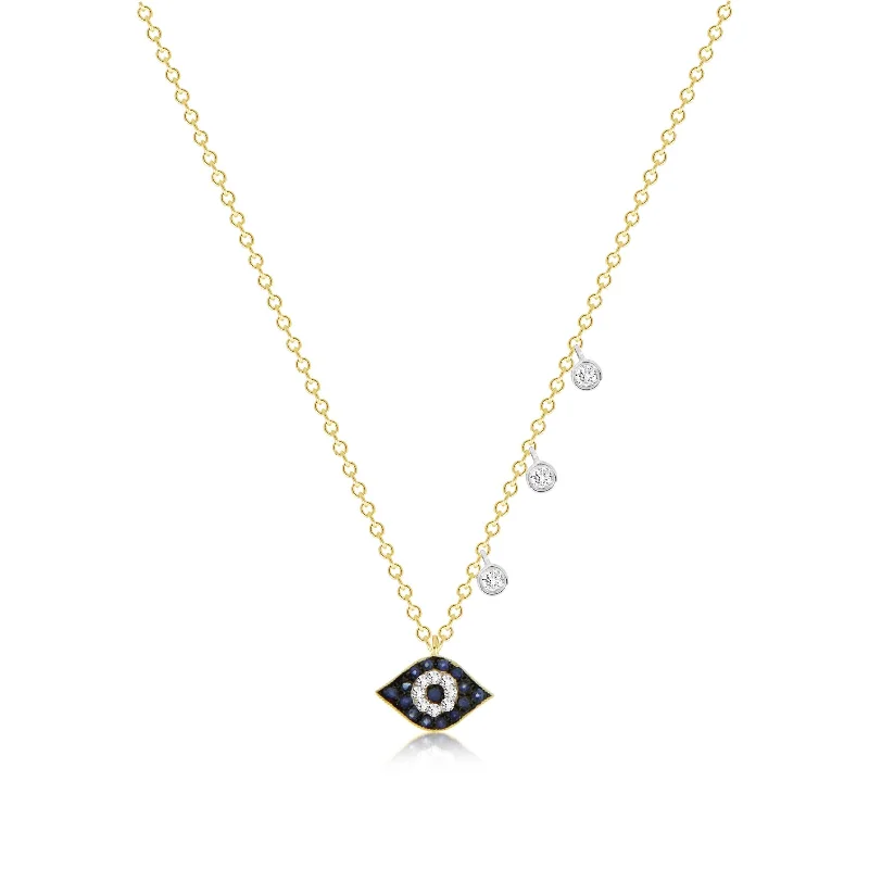 women’s infinity necklaces-Sapphire Evil Eye Necklace Diamond Bezel Accents