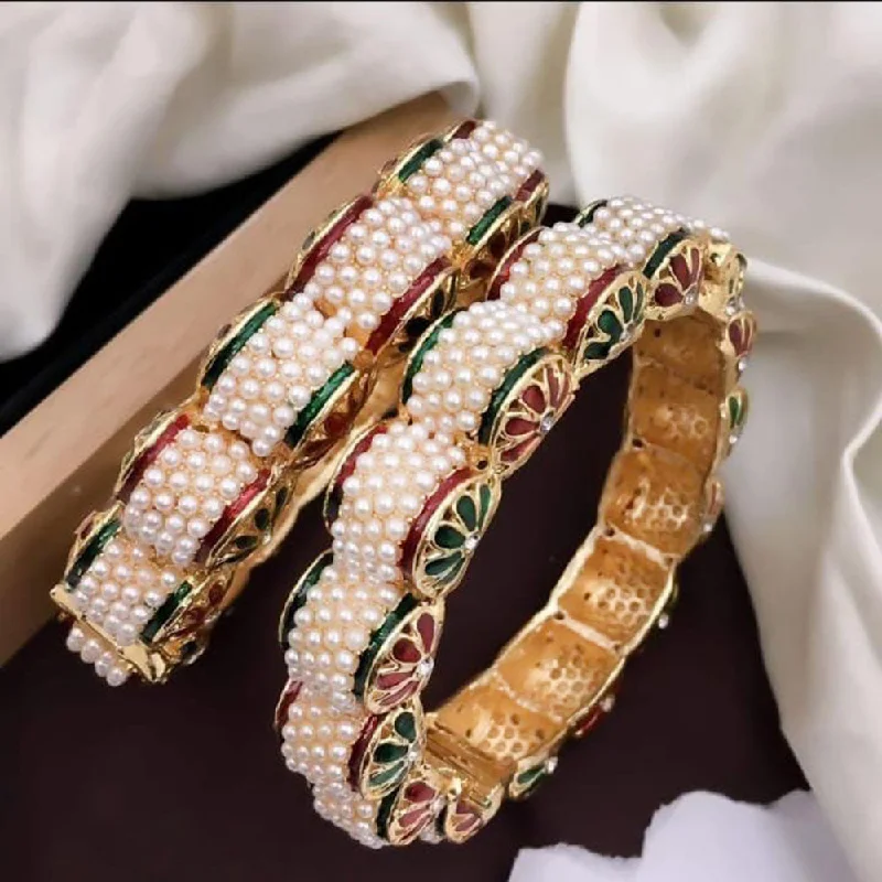 women’s classic gold bangles-Manisha Jewellery Gold Plated Crystal Stone And Pearls Bangle Set