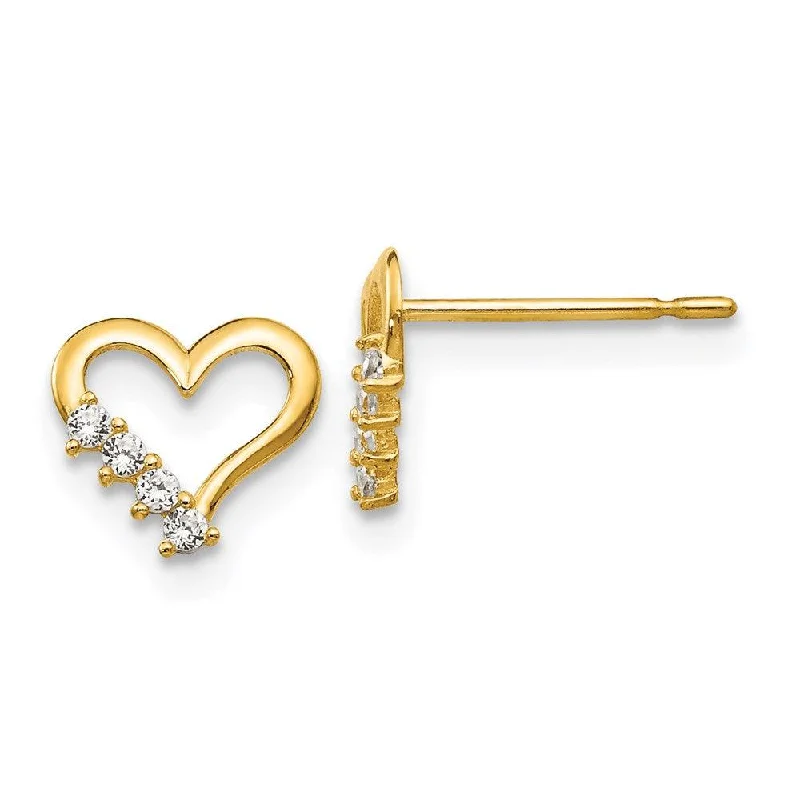 women’s custom earrings-Madi K Kid's 14k  CZ  Heart Post Earrings