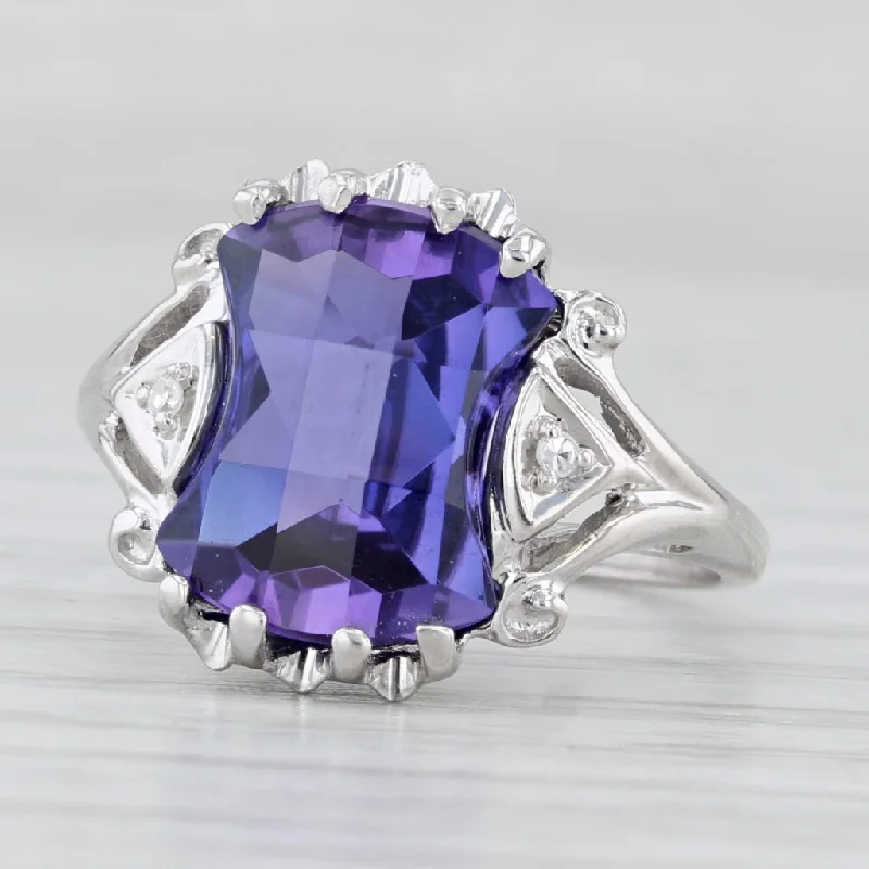 women’s engagement rings with a twist-Lab Created Purple Blue Sapphire Diamond Ring 10k White Gold Size 6