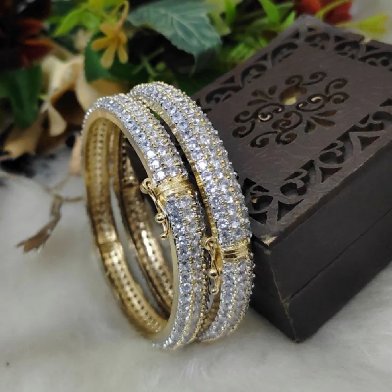 women’s sterling silver bangles-Aamrapali Gold Plated American Diamond Bangle Set