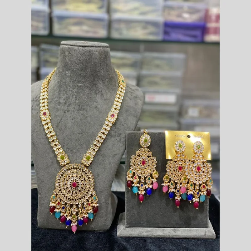 women’s silver chain necklaces-Hira Collections Gold Plated Kundan Stone And Beads Necklace Set