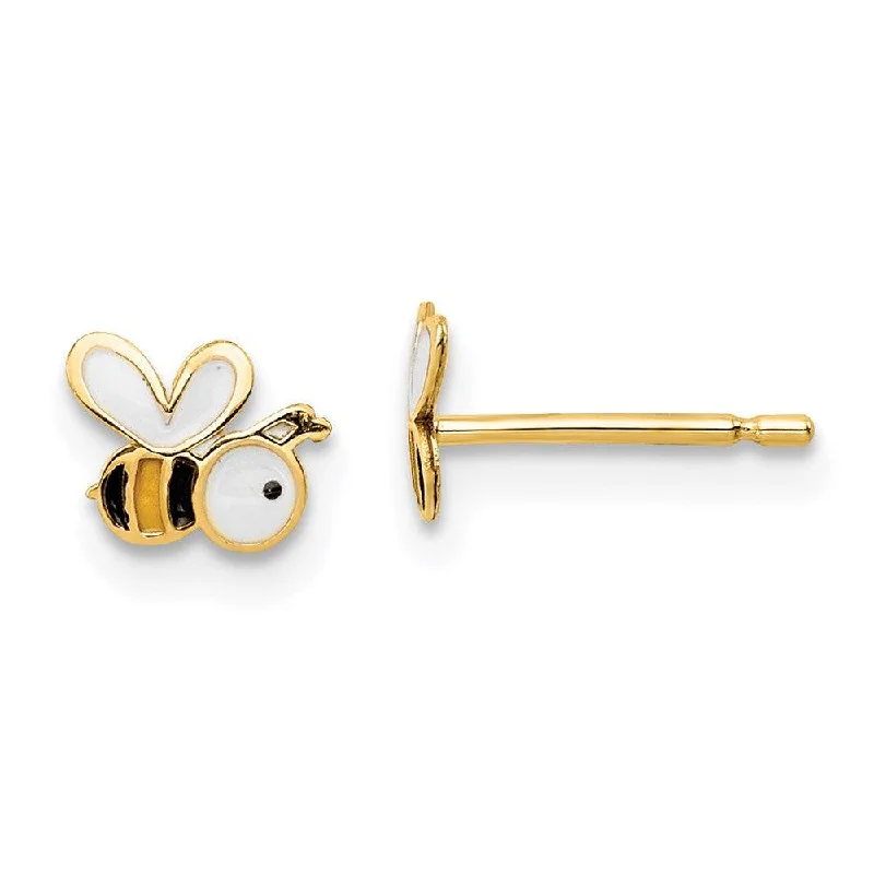 women’s geometric drop earrings-Madi K Kid's 14k  Enamel Bumble Bee Post Earrings