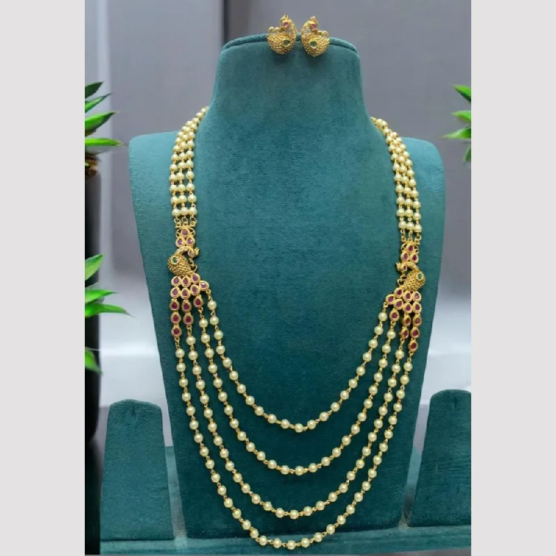 women’s initial pendant necklaces-Sona Creation Gold Plated Pota Stone And Pearls Long Necklace Set