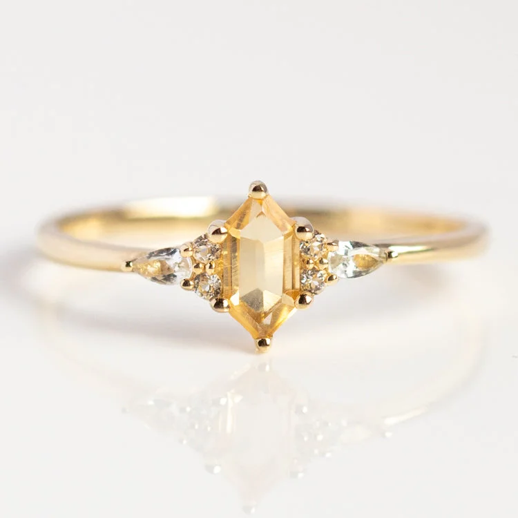 women’s adjustable rings-Solid Gold Citrine Destiny Hexagon Ring for Abundance