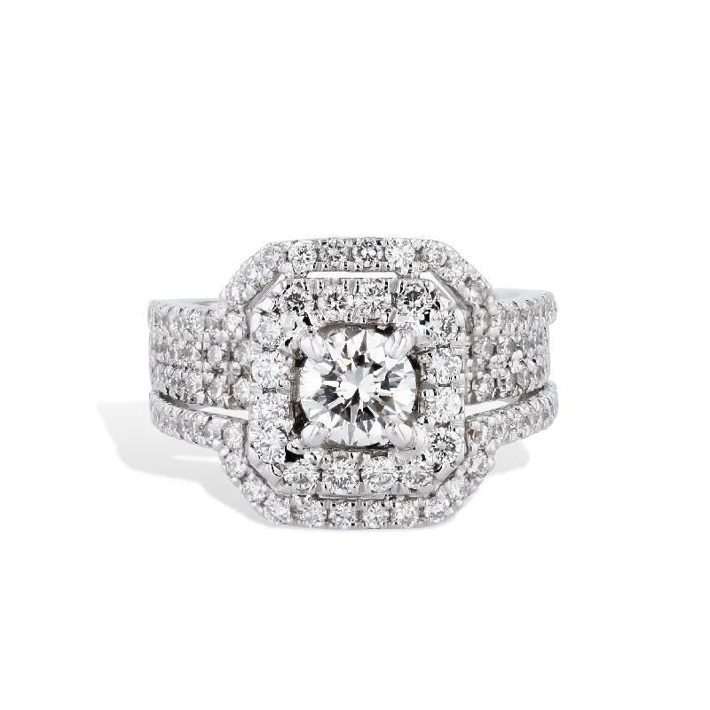 women’s white gold rings-Round and Pave Diamond White Gold Estate Ring