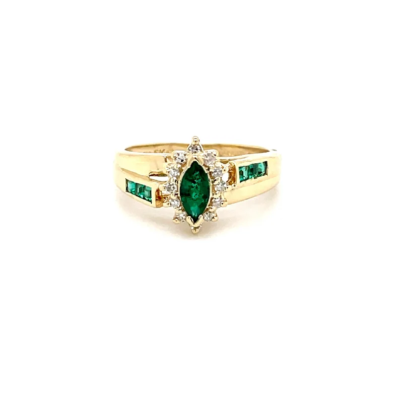 women’s custom made engagement rings-ESTATE 14K YELLOW GOLD EMERALD AND DIAMOND RING 