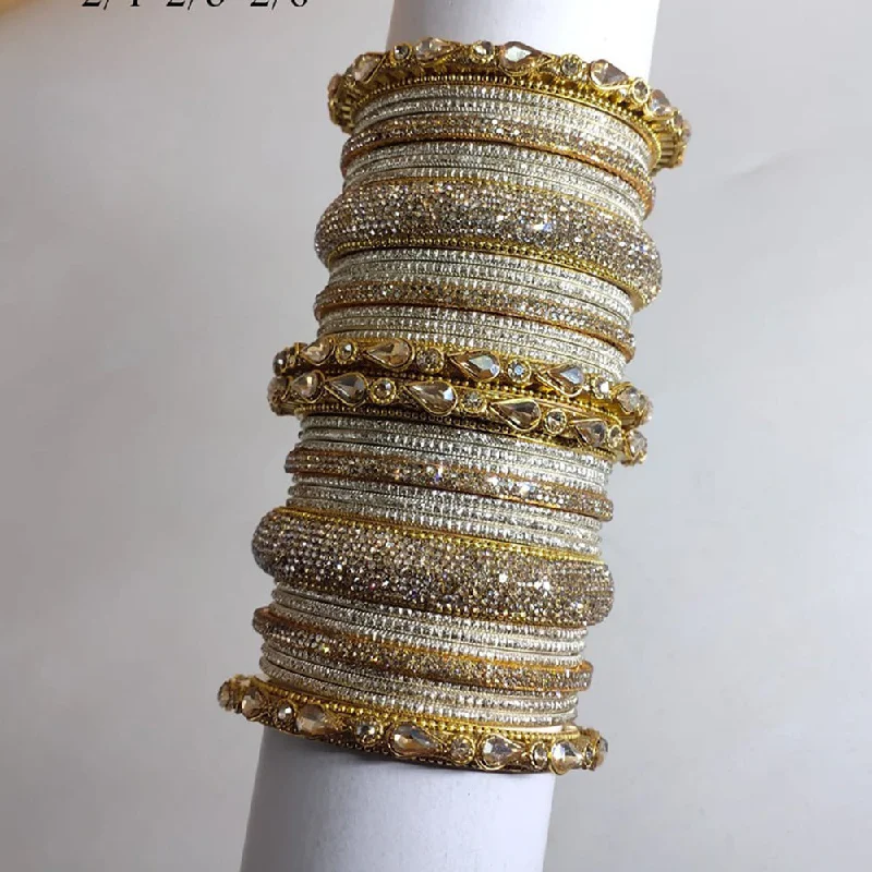 women’s engraved bangles-Akruti Collection Gold Plated Crystal Stone Bangle Set