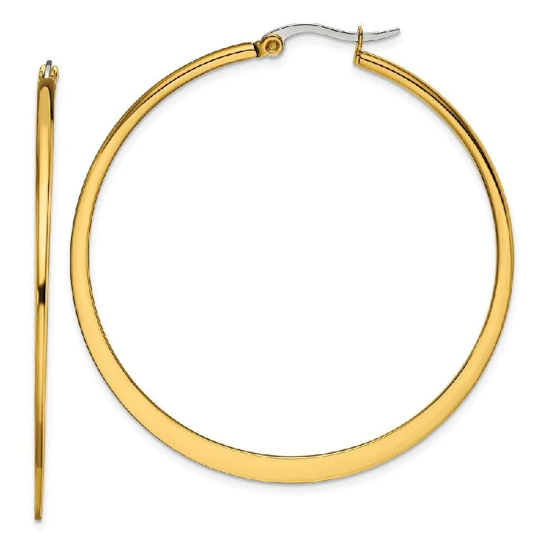 women’s twisted earrings-Stainless Steel Gold IP plated Tapered 50mm Hoop Earrings