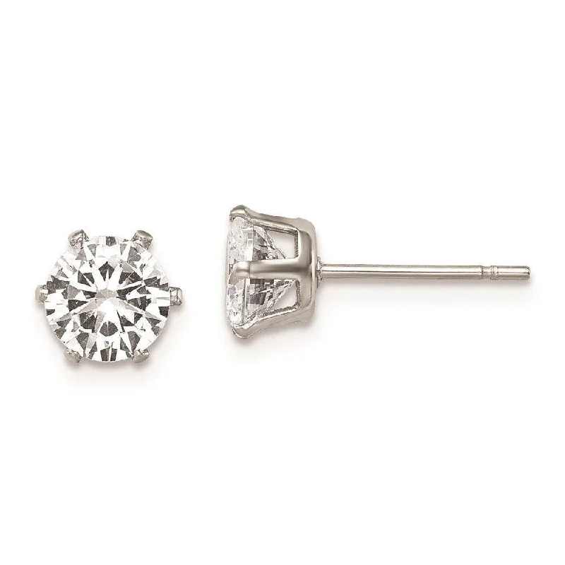 women’s dangly earrings-Stainless Steel Polished 6mm Round CZ Stud Post Earrings