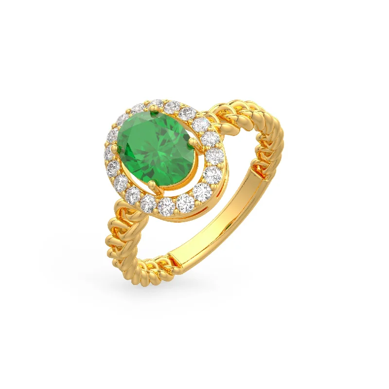 women’s stackable diamond rings-Oval Emerald Ring