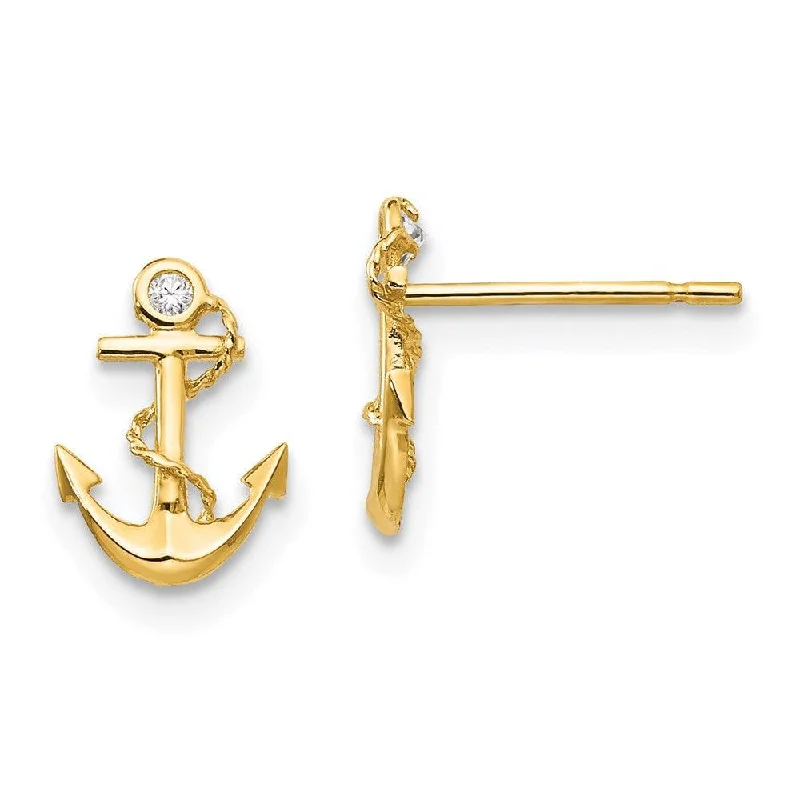 women’s fashion stud earrings-Madi K Kid's 14k  CZ  Anchor Post Earrings