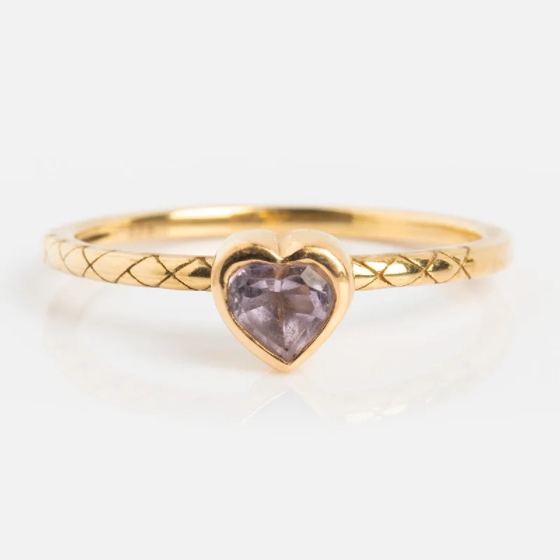 women’s custom rings-Solid Gold Pink Amethyst Heart Ring